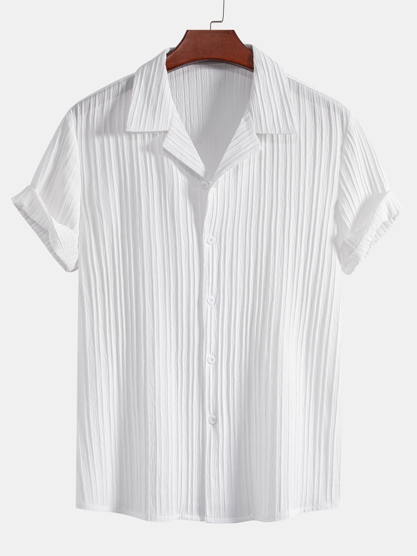 Camisa "Luz de Verano" – Jacquard Rayado & Cuello Cubano